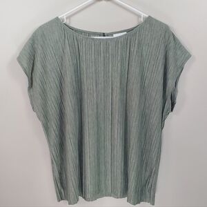 Pure Jill J. Jill Size Large Petite Green Pleated Flowy Short Sleeve Blouse Top